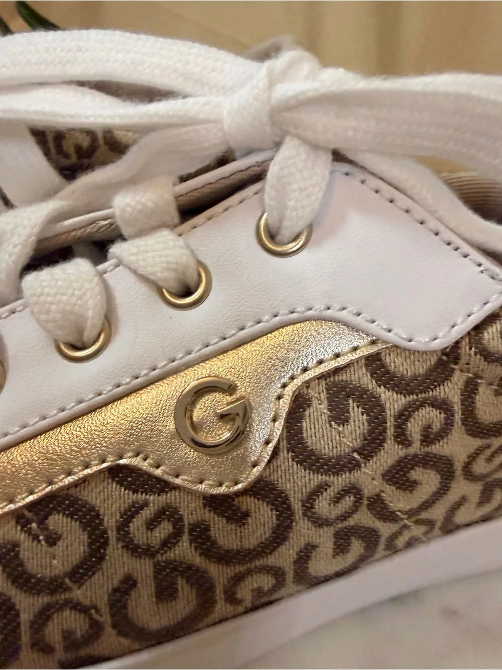 GuessCasual Monogram Lace-Up Sneakers - White & Brown